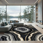 Black White Gold Agate Slices Rug