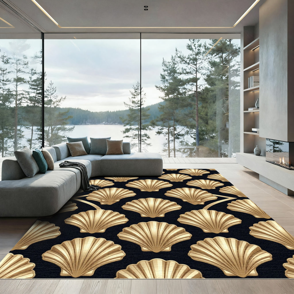 Art Deco Gold Scalloped Shell Rug