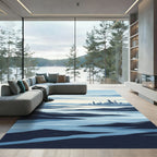 Minimalist Blue Cityscape Mountain Coastal Vista Rug
