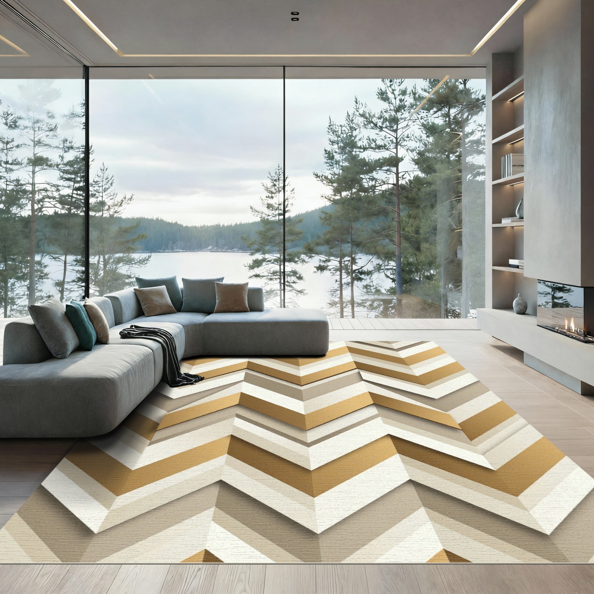 Golden Taupe Chevron Layers Rug