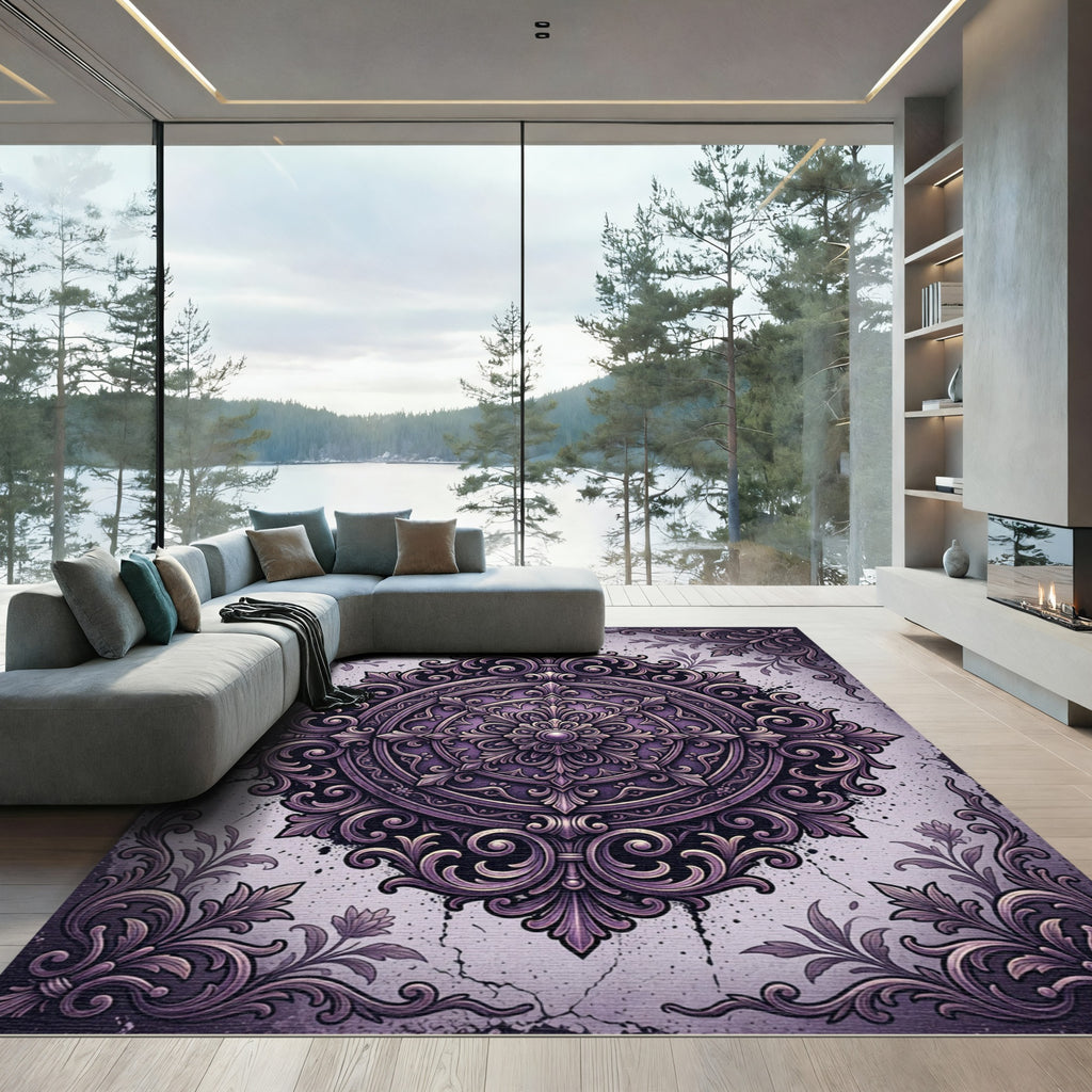 Ornate Purple Filigree Mandala Rug
