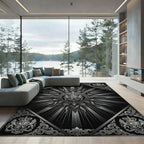 Monochromatic Sunburst Crest Mandala Rug