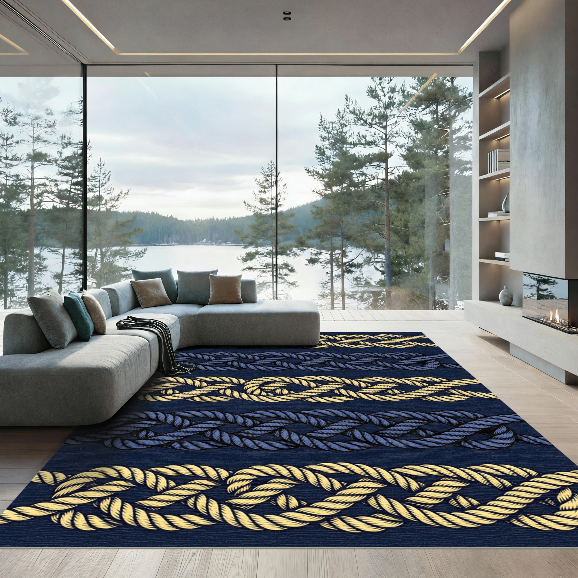 Nautical Braided Yellow Blue Rope Rug