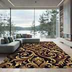 Elegant Golden Baroque Scroll Filigree Rug