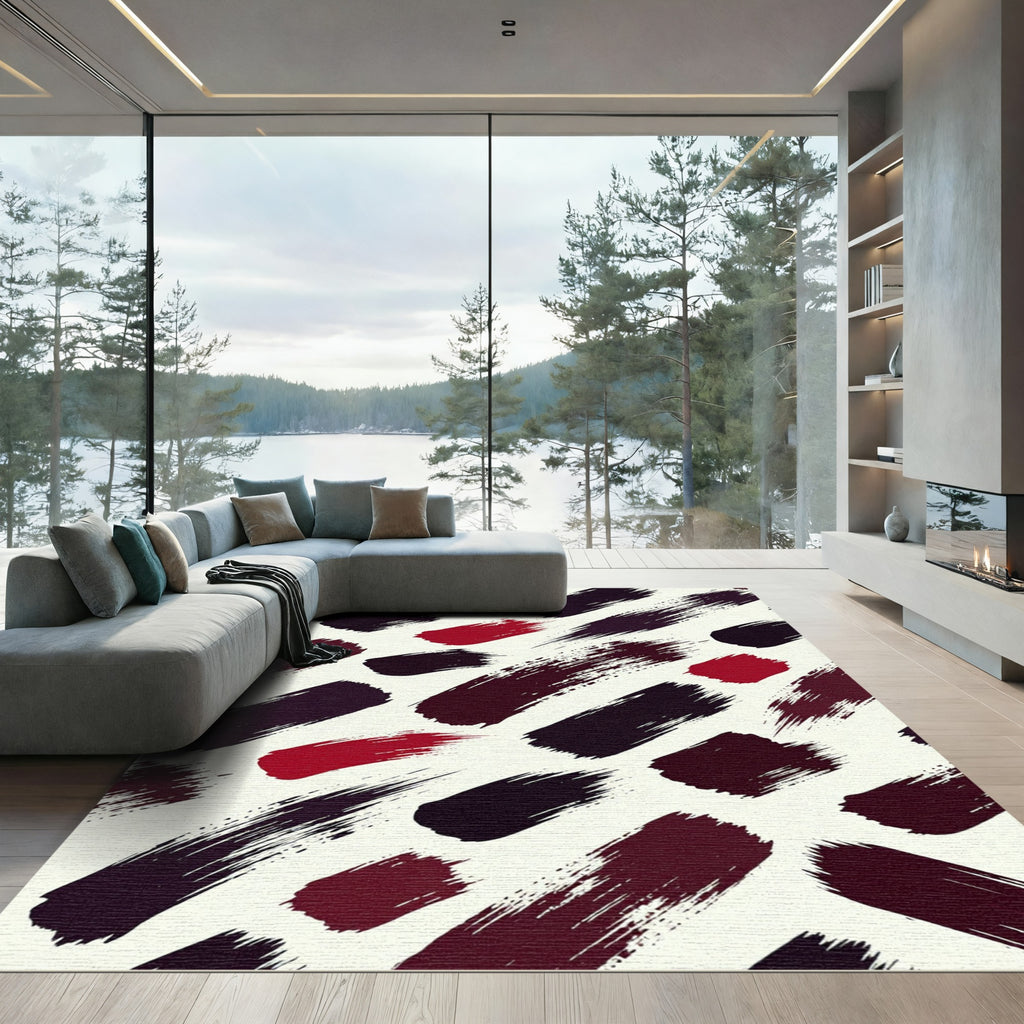 Abstract Black and Crimson Brush Strokes Rug