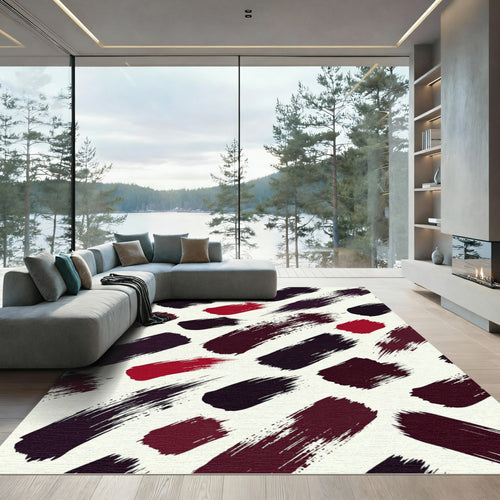 Abstract Black and Crimson Brush Strokes Rug