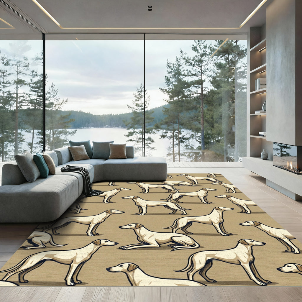 Minimalist Beige Greyhound Silhouette Art Rug