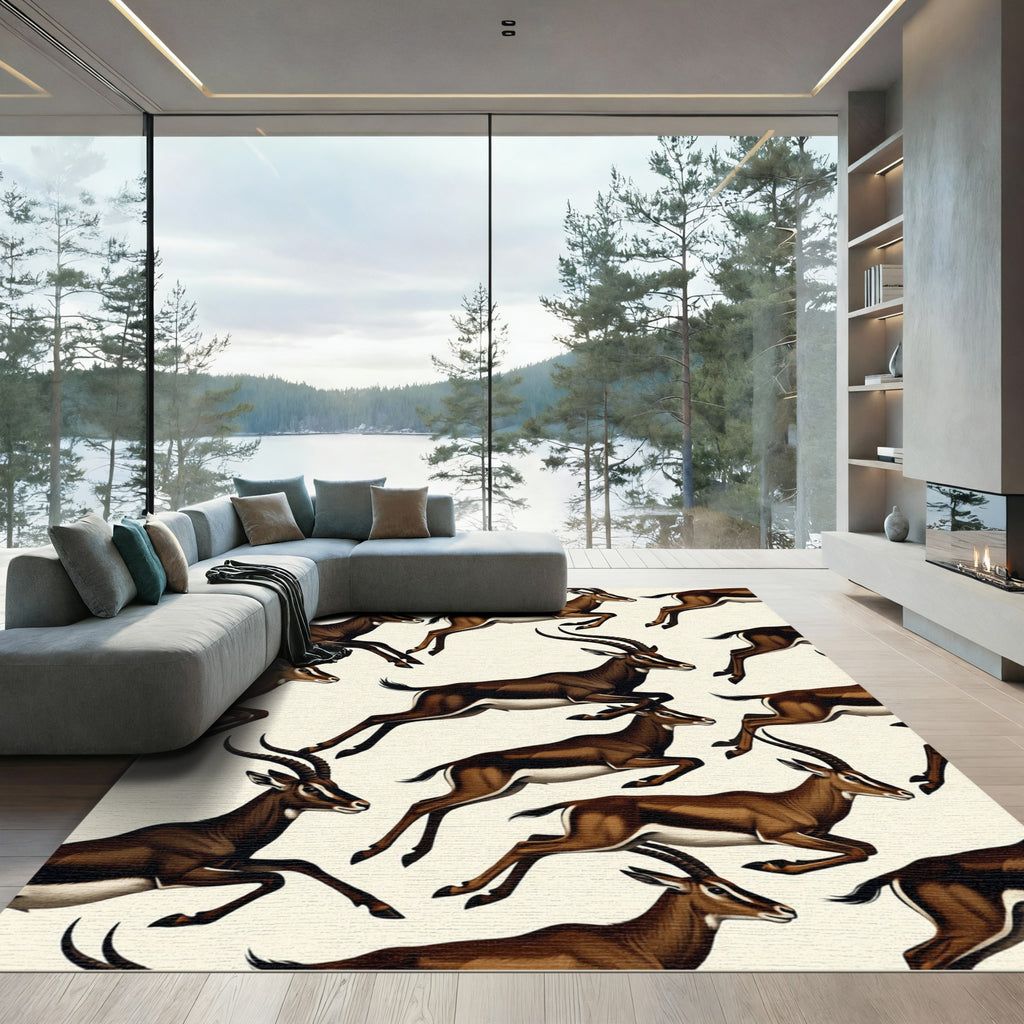 Dynamic Leaping Antelope Earthy Tones Rug