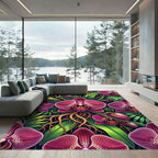 Vibrant Magenta Orchid Tropical Foliage Rug