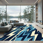 Modern Blue Geometric Lightning Bolt Rug
