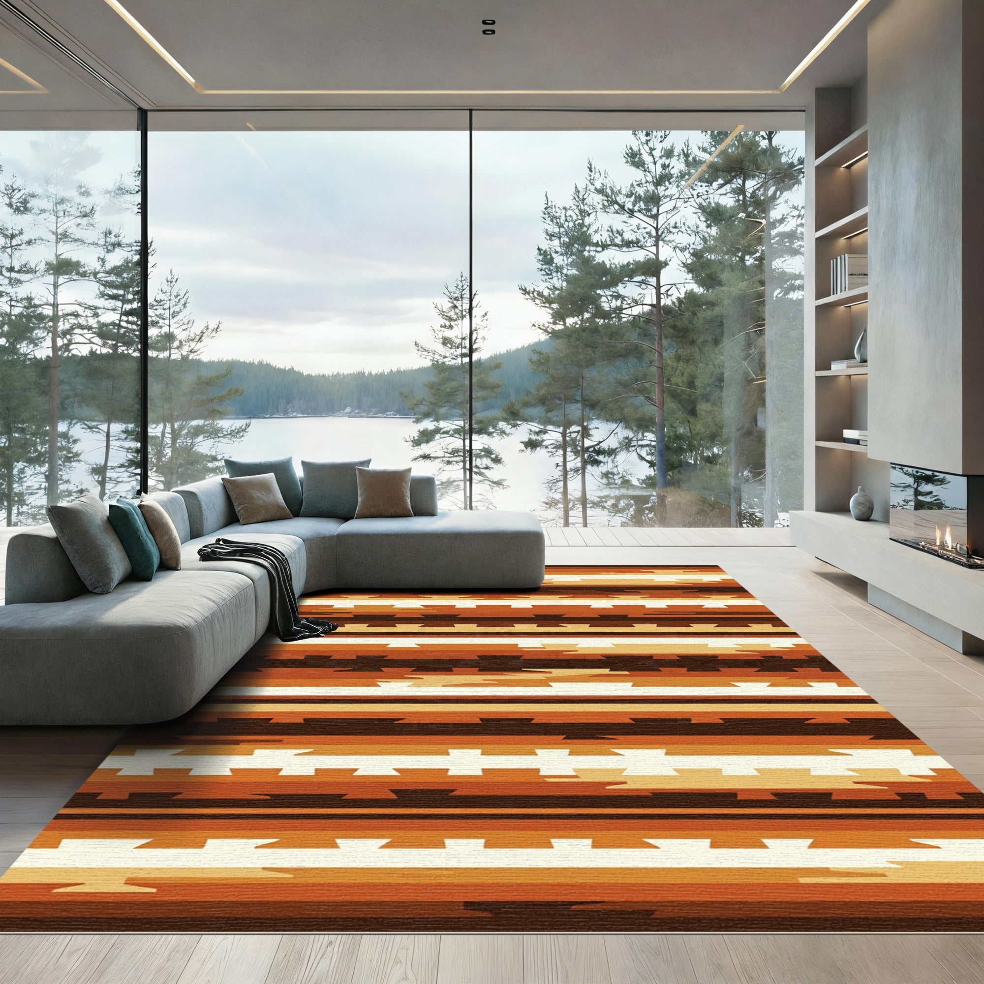 Earthy Tones Geometric Stripe Rug