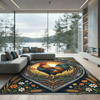 Rustic Golden Rooster Farmhouse Art Rug