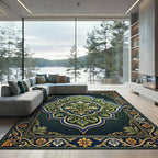 Elegant Emerald Floral Medallion Ornate Decor Rug