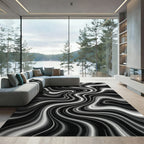 Monochrome Swirl Abstract Waves Rug