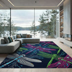 Neon Cybernetic Dragonfly Circuit Art Rug