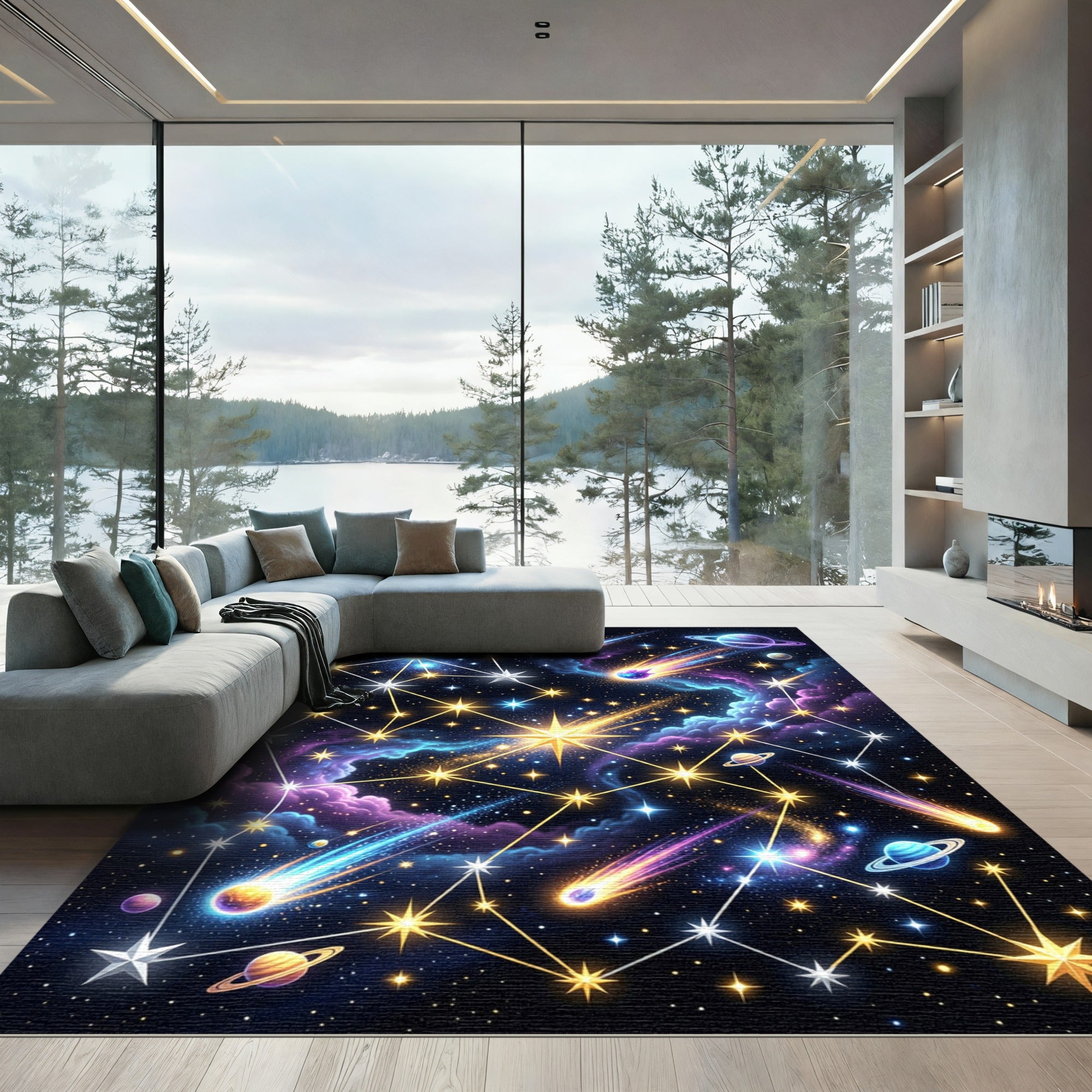 Glowing Cosmic Nebula Starry Night Rug