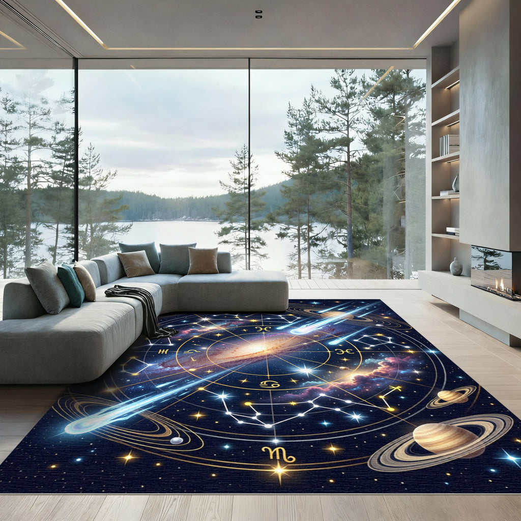 Celestial Galaxy Zodiac Starry Night Rug