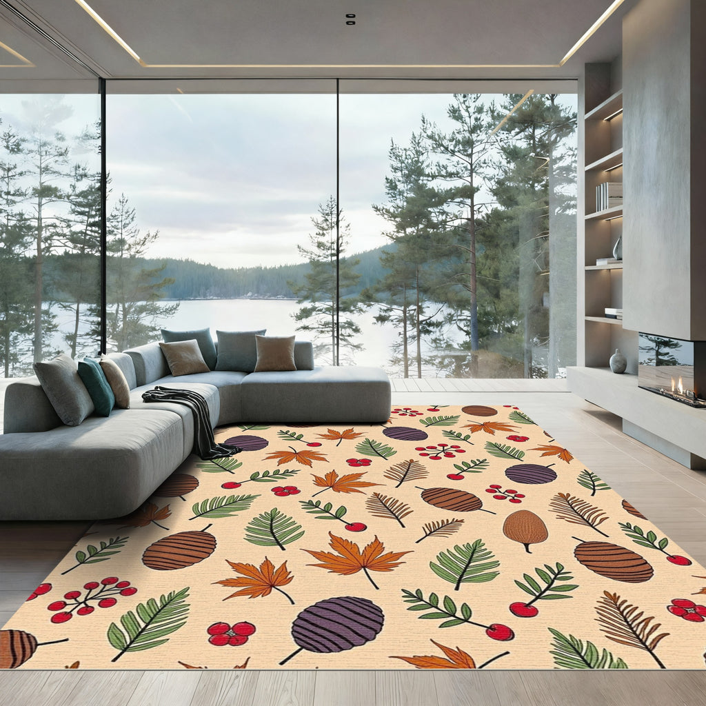Autumn Leaves Pinecones Berries Collage Rug