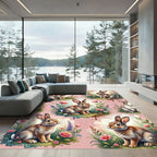 Whimsical Watercolor Bunny Floral Meadow Rug