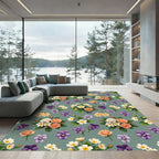 Whimsical Peach Rose Violet Garden Rug