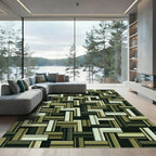 Earthy Olive Layered Geometric Block Rug