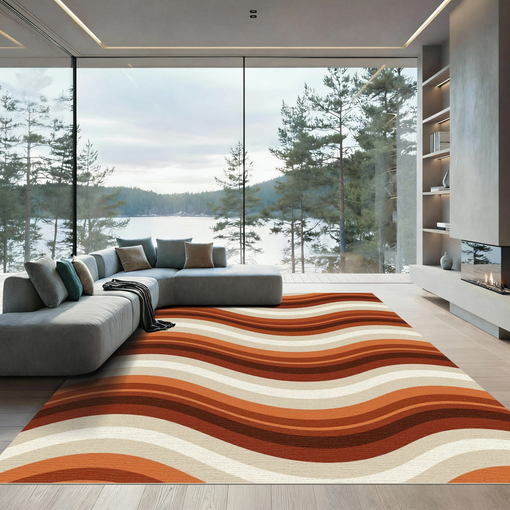 Retro Earth Tone Wavy Striped Rug