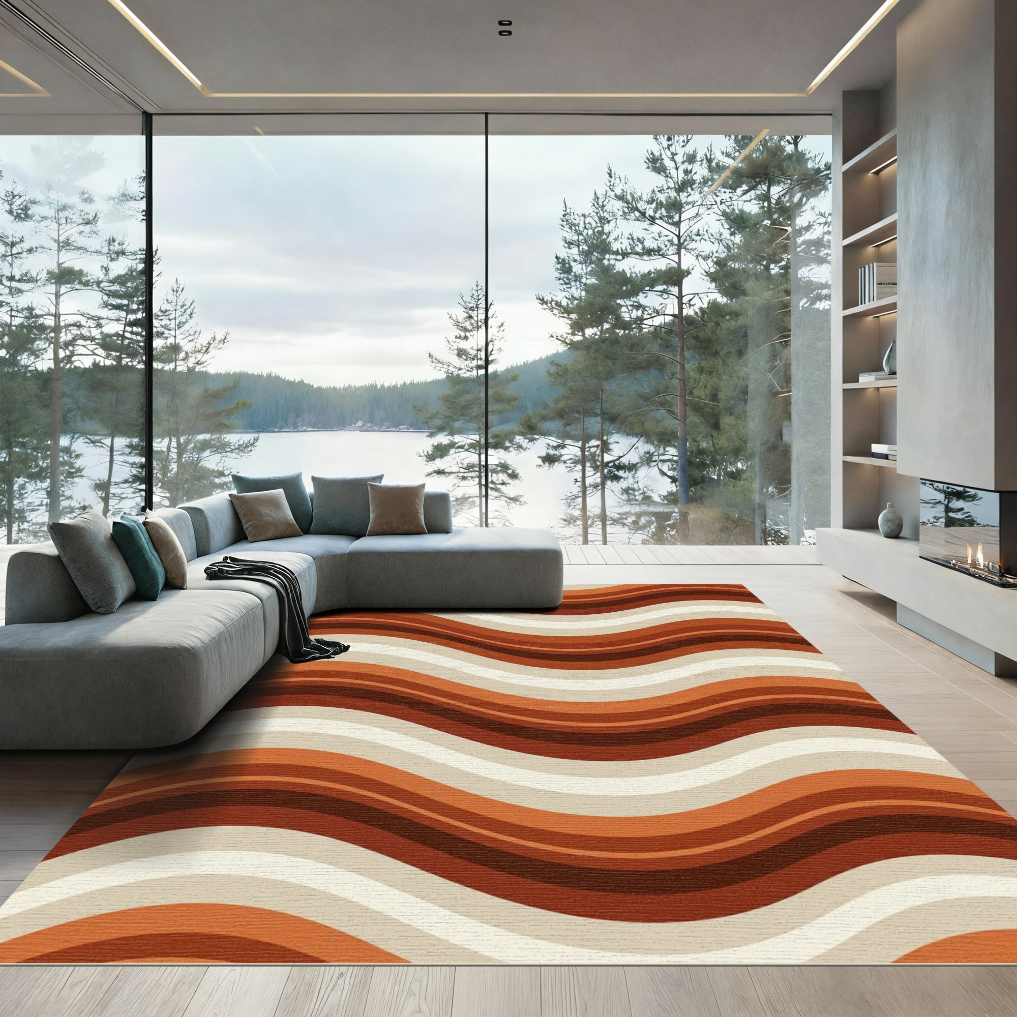Retro Earth Tone Wavy Striped Rug
