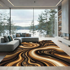Rich Chocolate Swirl Abstract Wave Rug