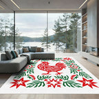 Red Rooster Green Floral Star Border Rug