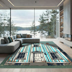 Vertical Blue and Teal Distressed Stripe Rug