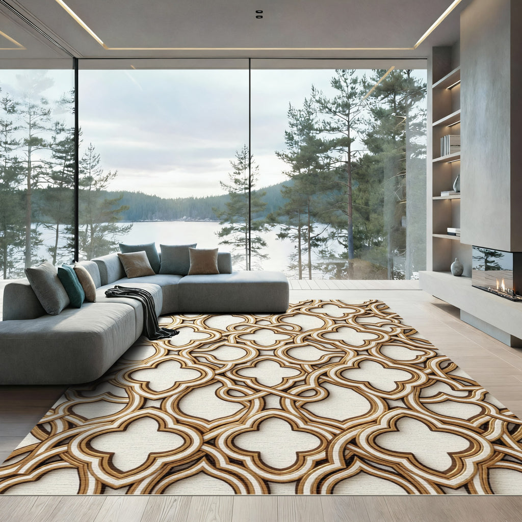 White Gold Quatrefoil Interlace Rug