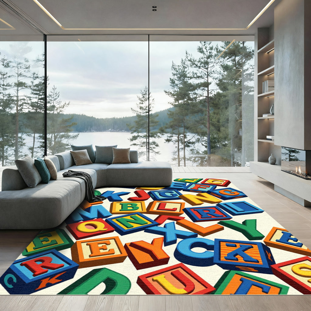 Vibrant Colorful Alphabet Block Scatter Rug