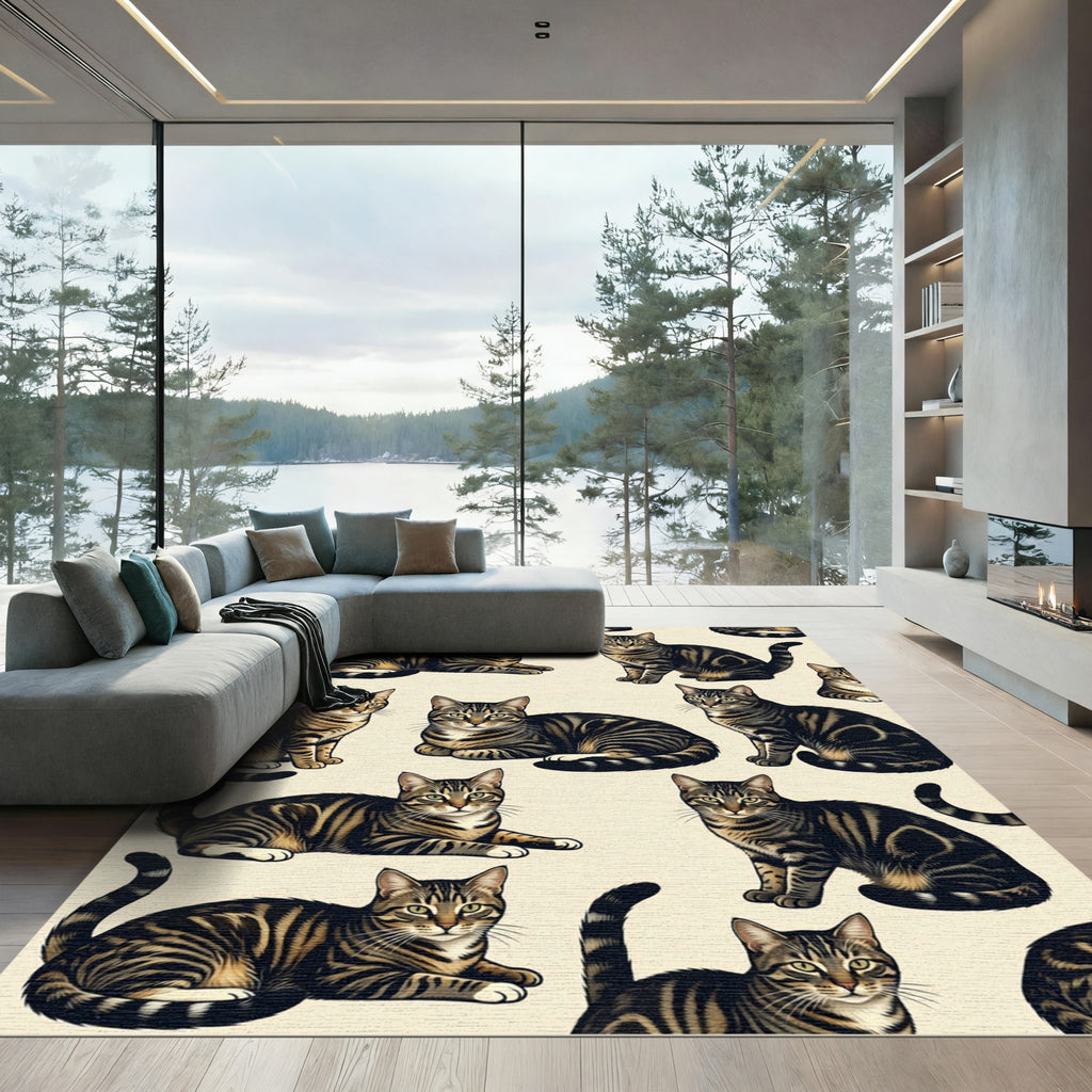 Detailed Brown Tabby Cat Portrait Series Rug
