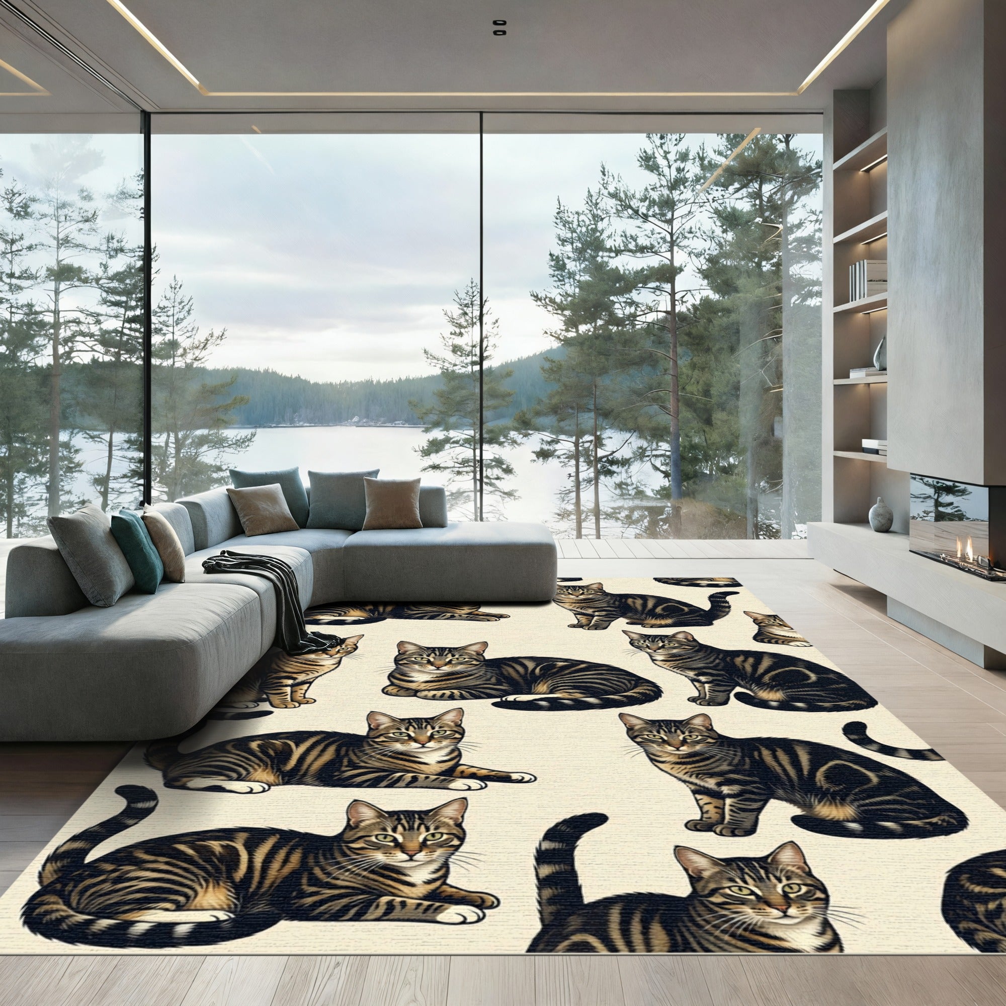 Detailed Brown Tabby Cat Portrait Series Rug