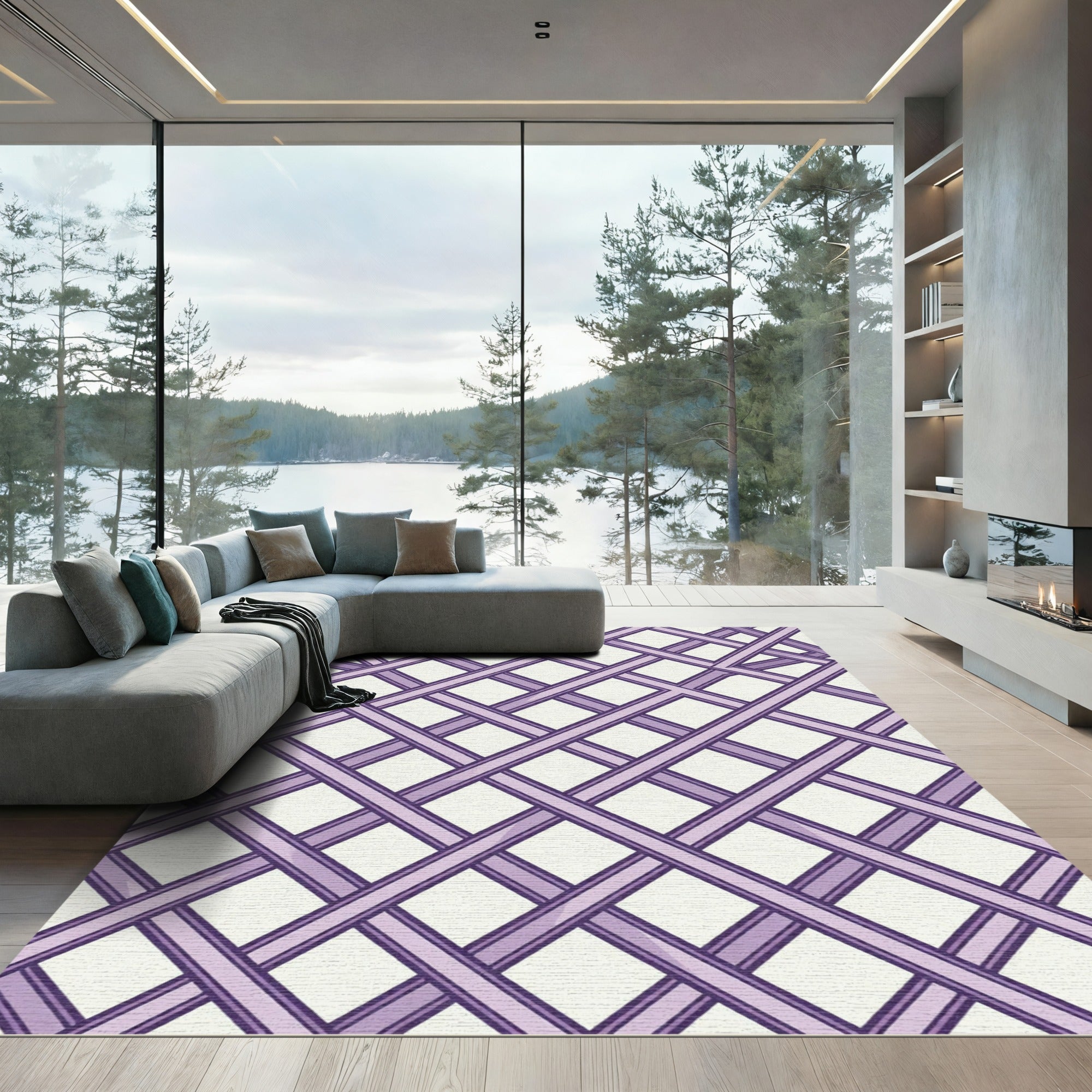 Lavender Intersecting Lattice Grid Rug
