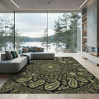 Golden Paisley Floral Mandala Dark Olive Rug