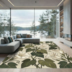 Elegant Cream White Morning Glory Vine Rug