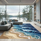 Dynamic Deep Blue Coastal Wave Rug