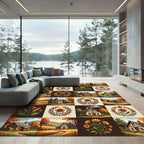 Autumnal Cottage Garden Floral Grid Rug
