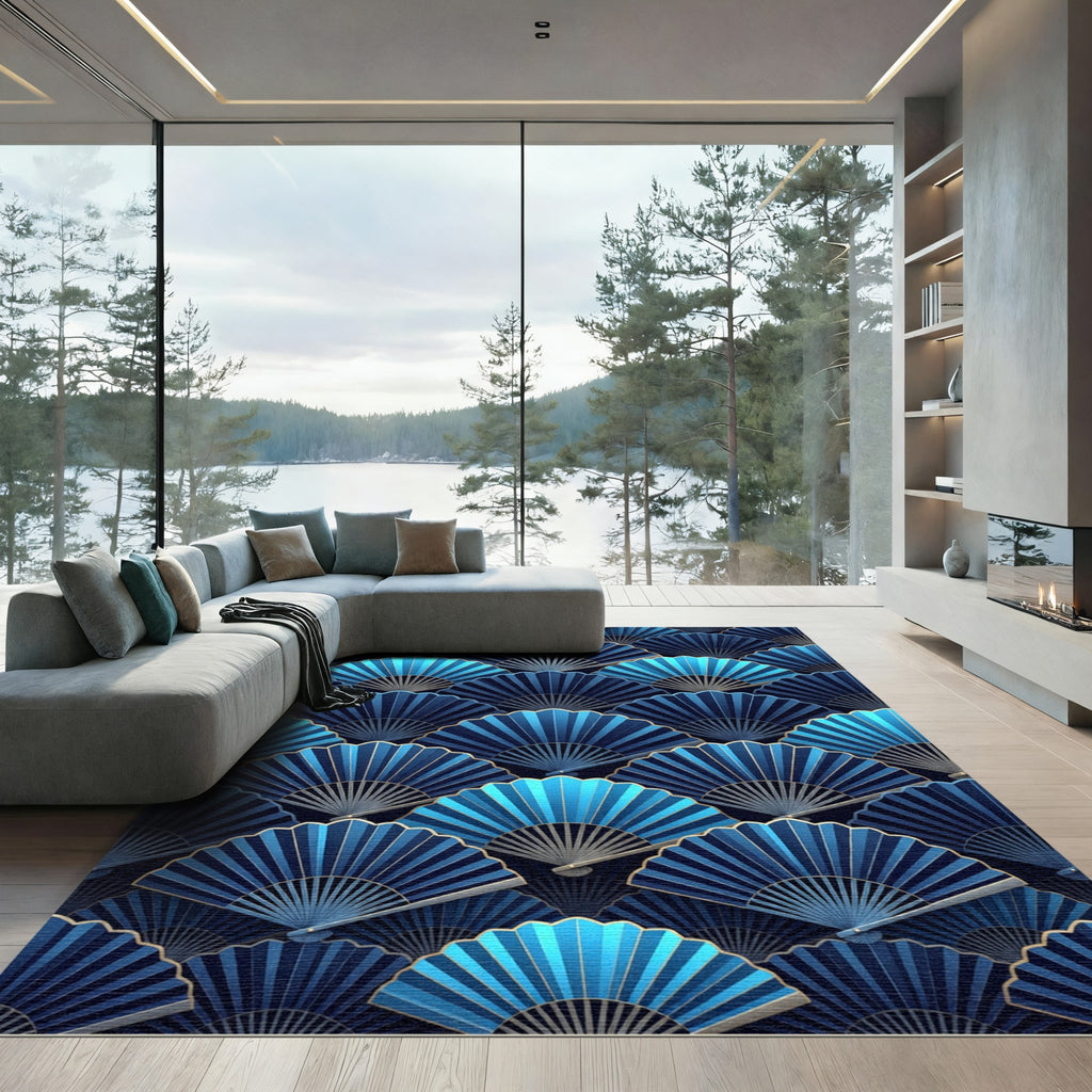 Blue Fan Gradient Repeating Arrangement Rug