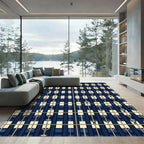 Navy Blue Nautical Grid Rope Lattice Rug