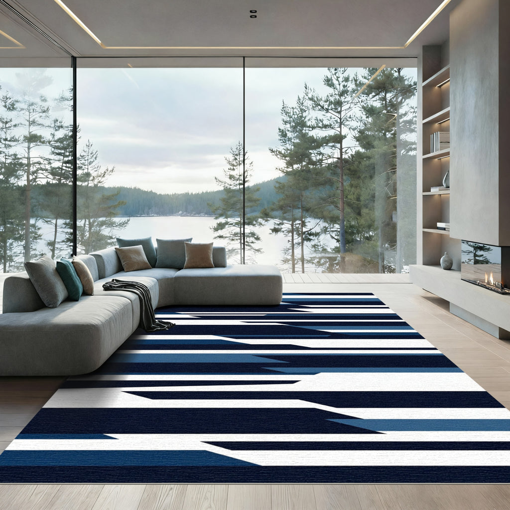 Modern Navy Blue Geometric Slant Rug
