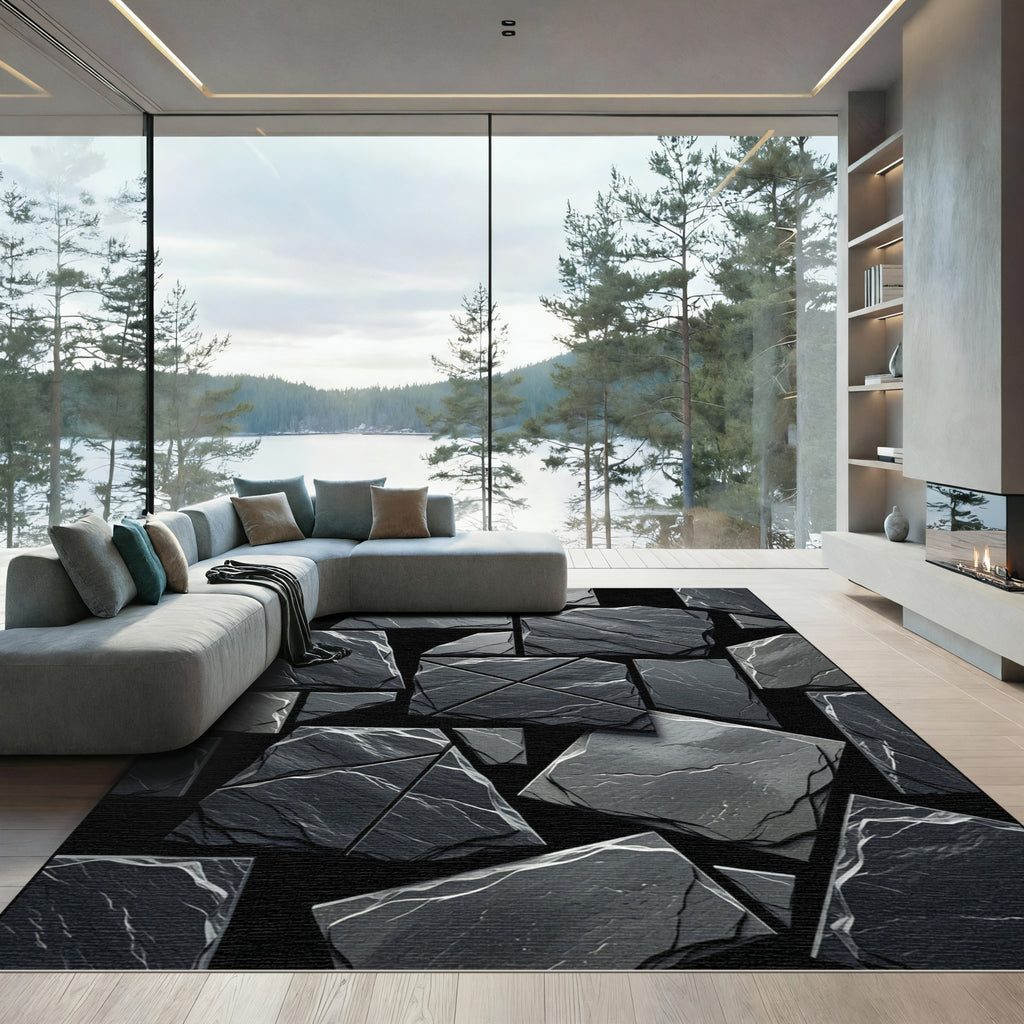 Dark Gray Stone Mosaic Rug