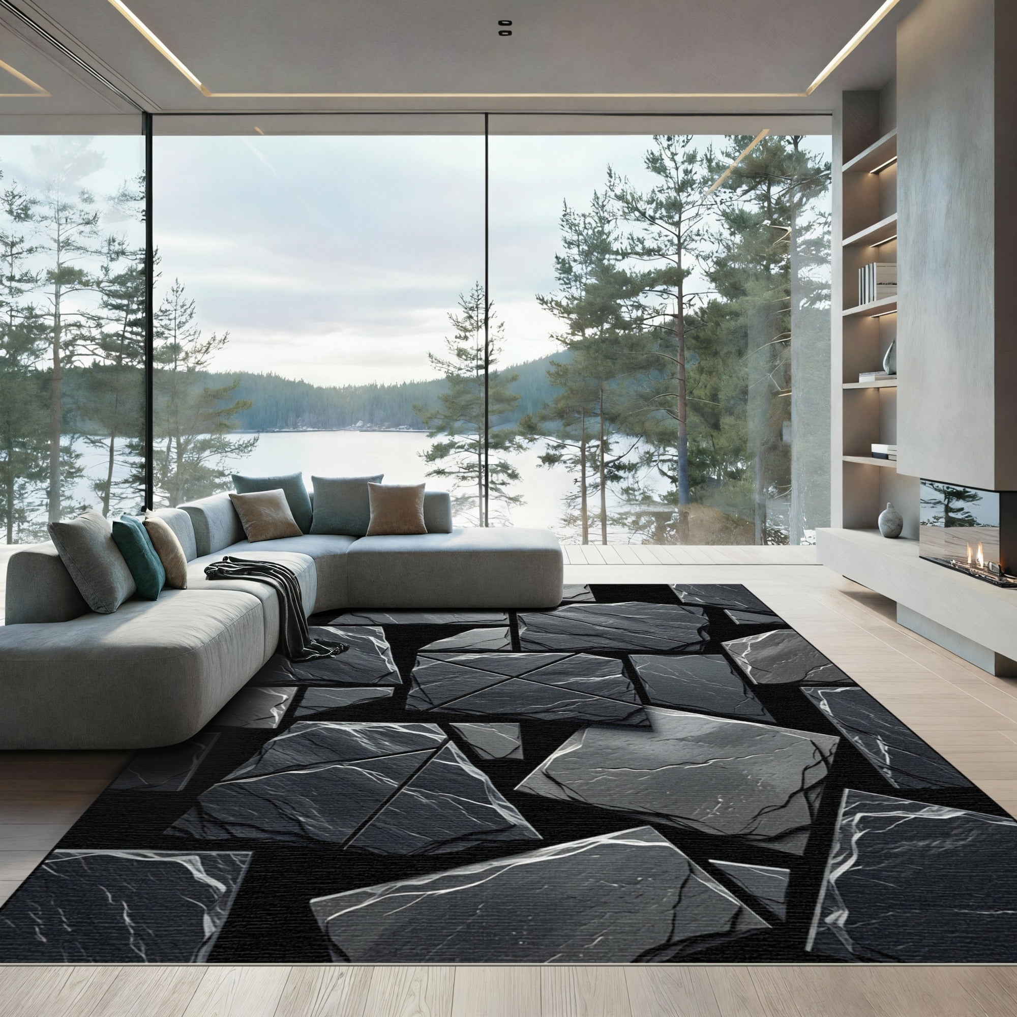 Dark Gray Stone Mosaic Rug