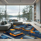 Construction Yellow and Blue Machinery Illustration Rug