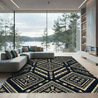 Black and Gold Tribal Geometric Diamond Rug