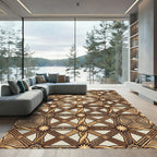 Golden Brown Interlocking Star Geometric Rug