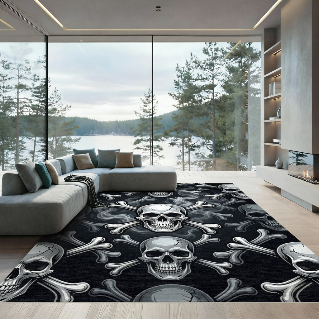 Gothic Smoked Skull and Bone Decor Rug