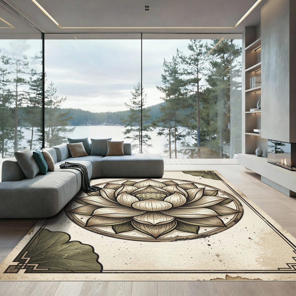 Vintage Sepia Lotus Zen Meditation Rug