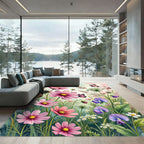 Whimsical Watercolor Pink Floral Butterfly Garden Rug